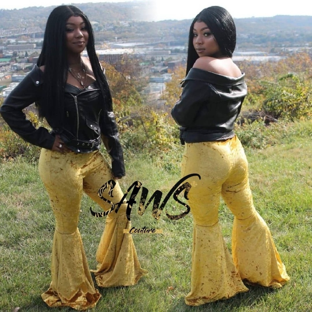 Golden Velvet High Waisted Flare Pants